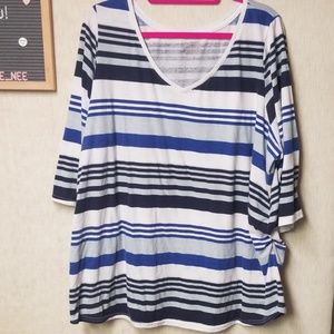 Lane Bryant Blue Striped 3/4 Length Tee